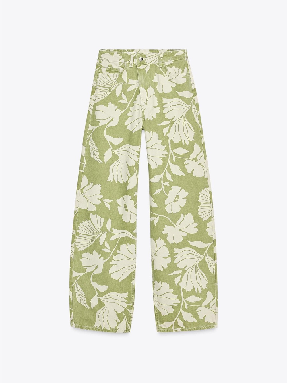 ZARA Z1975 STRAIGHT JEAN HIGH-WAIST FULL LENGTH Floral Green PRINT